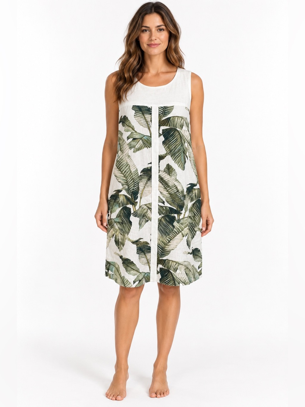 Tommy Bahama Linen Blend Tropical Palm Leaf Shift Dress Resort Coastal Chic